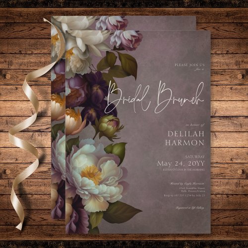 Dark Moody Burgundy  Cream Floral Bridal Brunch Invitation