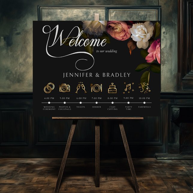 Dark Moody Burgundy & Cream Peonies Order of Event Poster (Creator Uploaded)