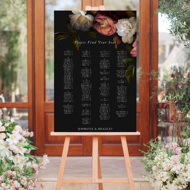 Dark Moody Burgundy Cream Peonies Wedding Seating Foam Board (Dark Moody Burgundy Cream Peonies Wedding Seating Foam Board)