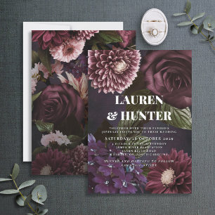 Dark Moody Burgundy Floral Botanical Wedding Invit Invitation