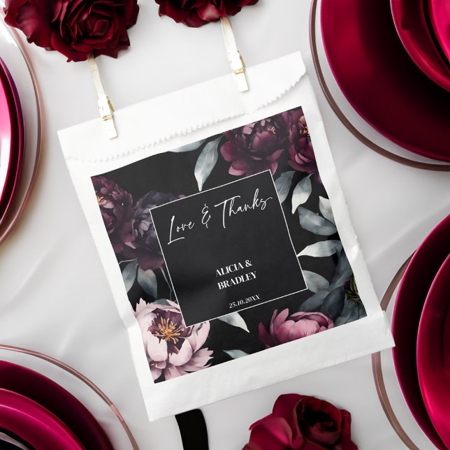 Dark moody burgundy flowers elegant wedding favor bag (Dark moody burgundy flowers elegant wedding favor bag black themed wedding favor bag template)