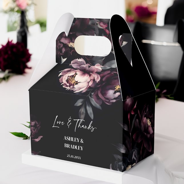 Dark moody burgundy flowers wedding favors favor boxes (Dark moody burgundy flowers wedding favors favor box personalized wedding favor box black wedding)