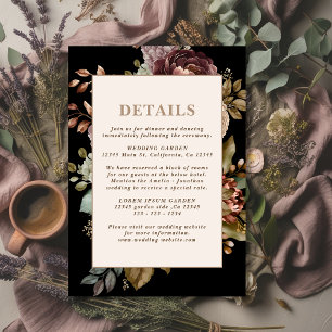 Dark Moody Burgundy & Maroon Floral Wedding Detail Enclosure Card