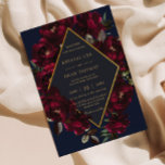Dark Moody Burgundy Navy Blue Floral Wedding Invitation<br><div class="desc">Personalize this elegant wedding invitation easily and quickly. Simply click the Edit Using Design Tools button to edit the text,  change fonts and fonts colors. Featuring beautiful realistic burgundy peonies and against a dark moody navy blue background. Matching items available in store. (c) Somerset Fine Paperie</div>