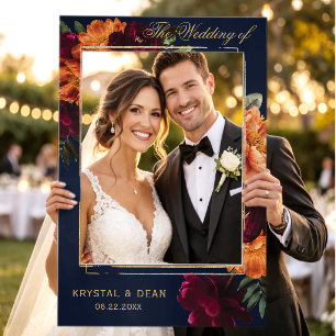 Dark Moody Burgundy Orange Floral Navy Wedding Selfie Frame