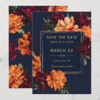 Dark Moody Burgundy Orange Navy Floral Wedding