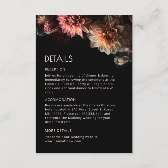 Dark Moody Chrysanthemum Flowers Enclosure Card (Front)