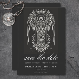 Dark Moody Cloaked Angel Wedding Save The Date