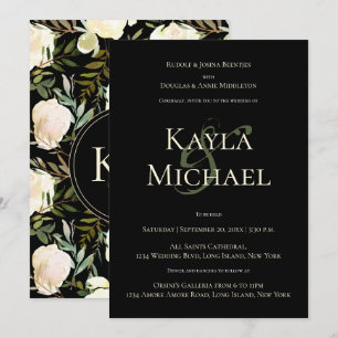 Dark & Moody Custom Wedding Monogram Cream Rose Invitation