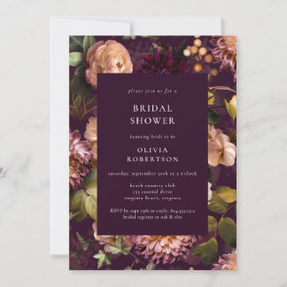 Dark & Moody Dramatic Purple Floral Bridal Shower Invitation
