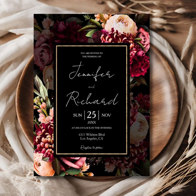Dark & Moody Dutch Masters Bloom Black Wedding  Invitation (Creator Uploaded)