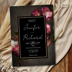 Dark Moody Dutch Old Masters Dusty Floral Wedding Invitation