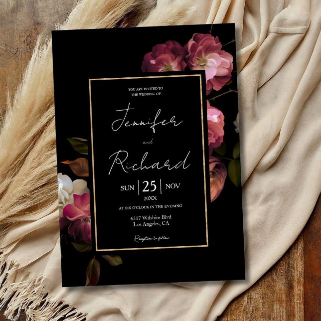 Dark Moody Dutch Old Masters Floral Black Wedding Invitation (Creator Uploaded)
