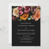Dark + Moody Elegant Floral Black Wedding Invitation (Front)