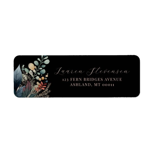 Dark Moody Elegant Floral Black Wedding Label (Front)