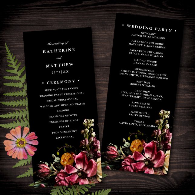 Dark + Moody Elegant Floral Black Wedding Program (Creator Uploaded)