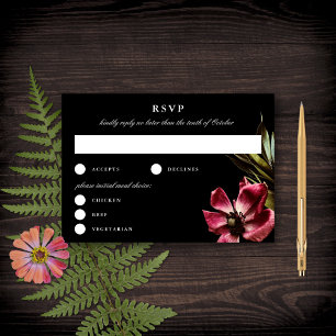 Dark + Moody Elegant Floral Black Wedding RSVP Card