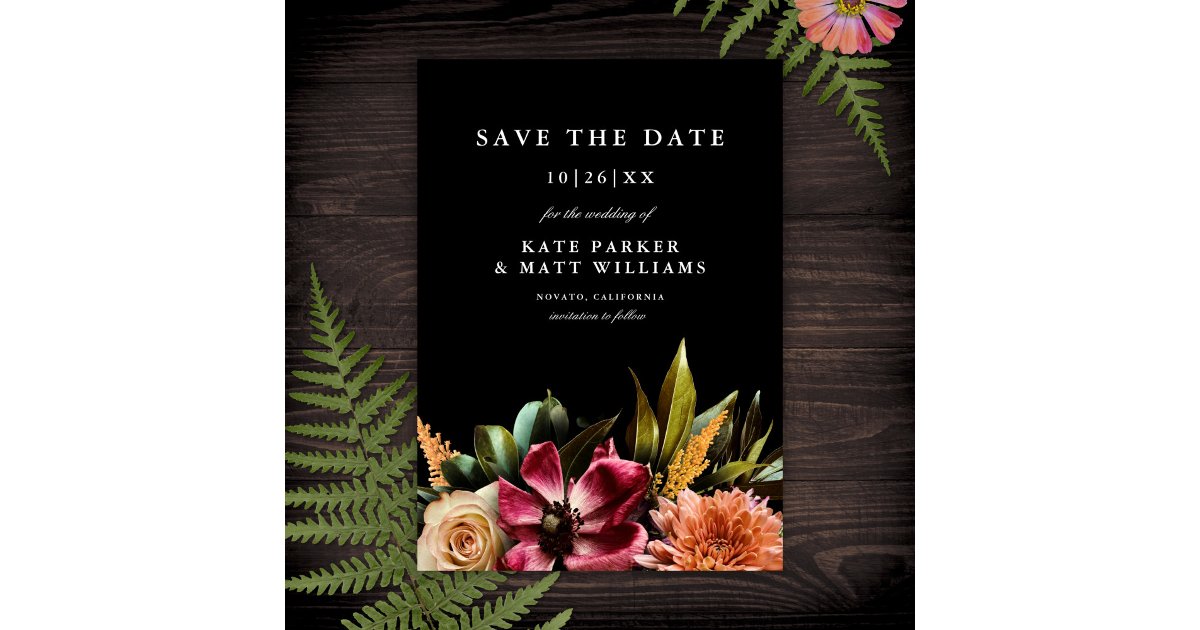Dark Moody Elegant Floral Wedding Save the Date Invitation | Zazzle