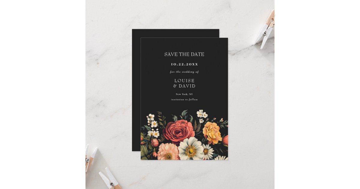 Dark Moody Elegant Floral Wedding Save the Date Invitation | Zazzle