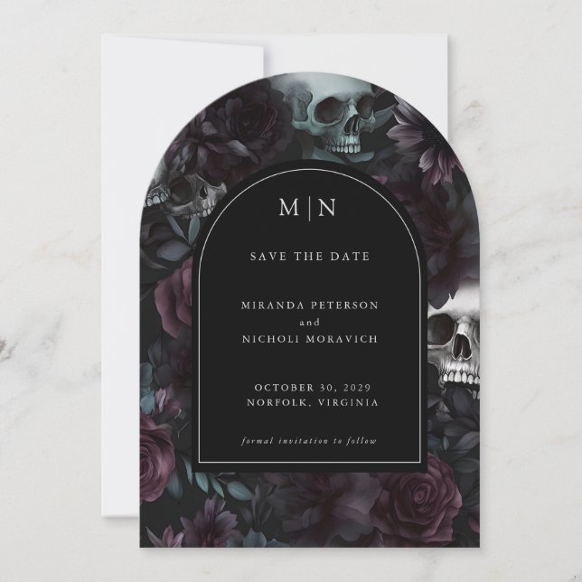 Dark Moody Elegant Gothic Floral Save the Date  (Front)