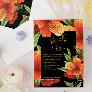 Dark Moody Elegant Orange Floral Wedding Invitation
