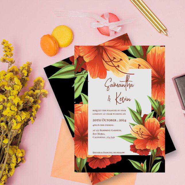 Dark Moody Elegant Orange Floral Wedding Invitation (Dark Moody Elegant Orange Floral Wedding Invitation)