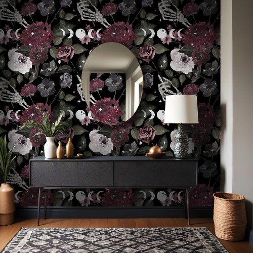 Dark Moody  Elegant Watercolor Floral Gothic Wallpaper