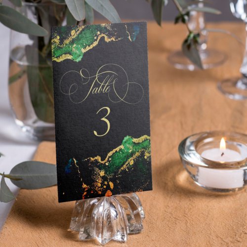 Dark Moody Emerald Bronze Abstract Table Number