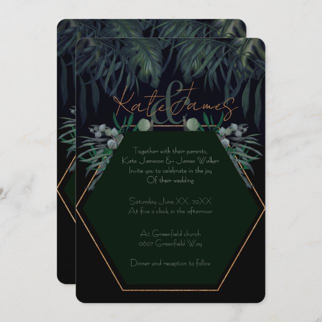 Dark & Moody Eucalyptus Leaves Wedding Invitation (Front/Back)