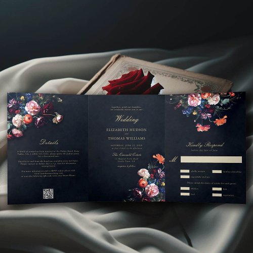 Dark Moody Fairytale Romance All in One Wedding Tri_Fold Invitation