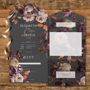 Dark Moody Fall Burgundy & Cream Peonies Dinner All In One Invitation