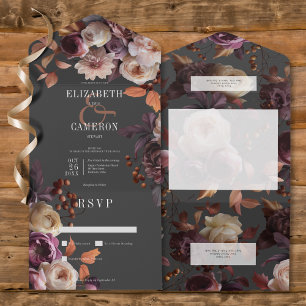 Dark Moody Fall Burgundy & Cream Peonies No Dinner All In One Invitation