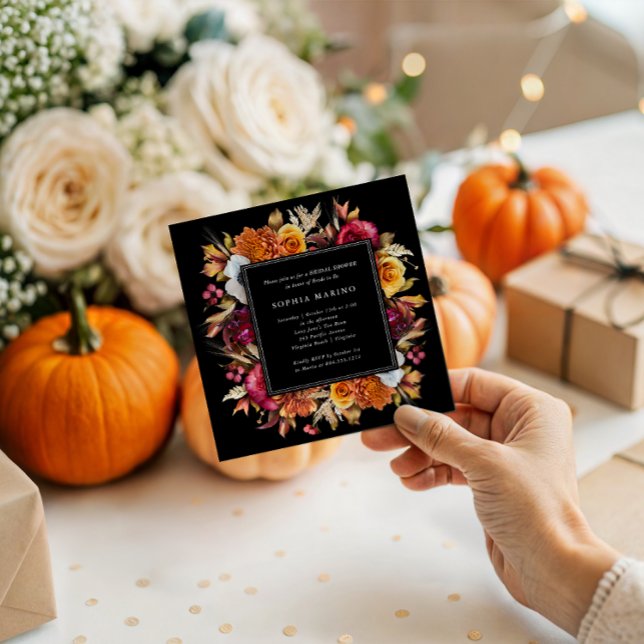 Dark Moody Fall Floral lRomantic Bridal Shower  Invitation (Dark and Moody Fall Bridal Shower Invitation)