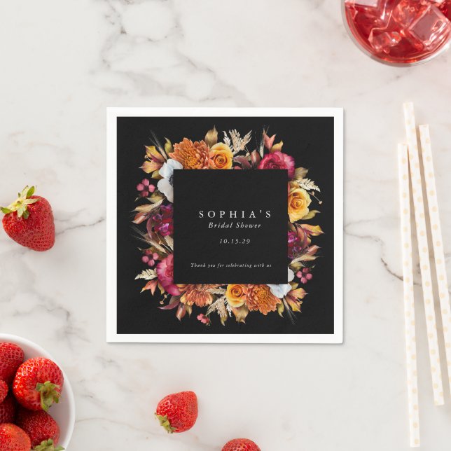 Dark Moody Fall Floral Romantic Bridal Shower  Napkins (Insitu)