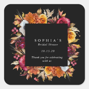 Dark Moody Fall Floral Romantic Bridal Shower Square Sticker