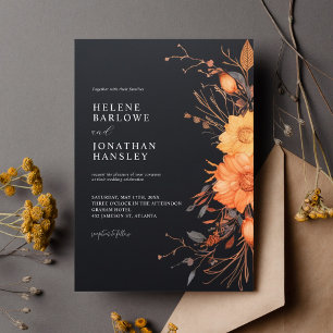 Dark Moody Fall Floral Terracotta Elegant Wedding Invitation