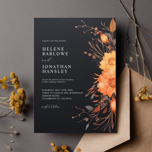 Dark Moody Fall Floral Terracotta Elegant Wedding Invitation (Dark Moody Fall Floral Terracotta Elegant Wedding Invitation)