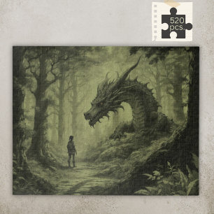 Dark Moody Fantasy Forest Dragon Board Gamer  Jigsaw Puzzle