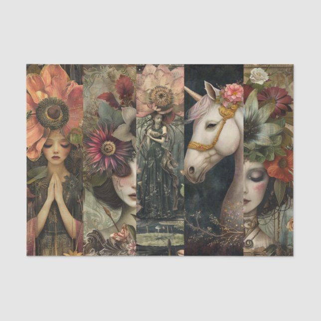 Dark Moody Fantasy Garden Collage Decoupage Tissue Paper (Front)