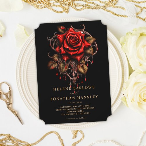 Dark Moody Floral Black Gothic Wedding Invitation