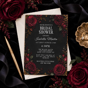 Dark Moody Floral Botanical Gothic Bridal Shower Invitation