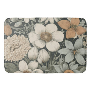 Dark Moody Floral Botanical Pattern Bath Mat