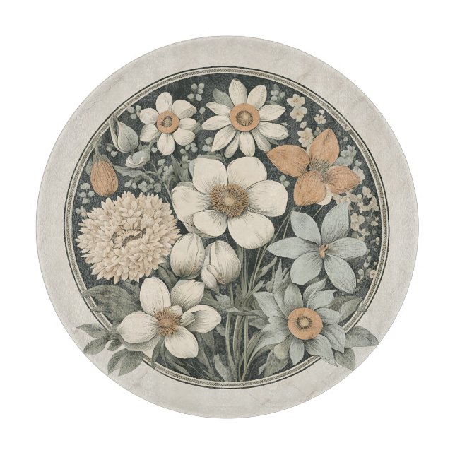 Dark Moody Floral Botanical Pattern Cutting Board (Front)