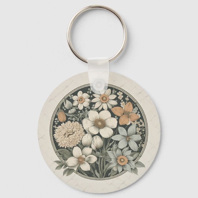 Dark Moody Floral Botanical Pattern Keychain (Front)
