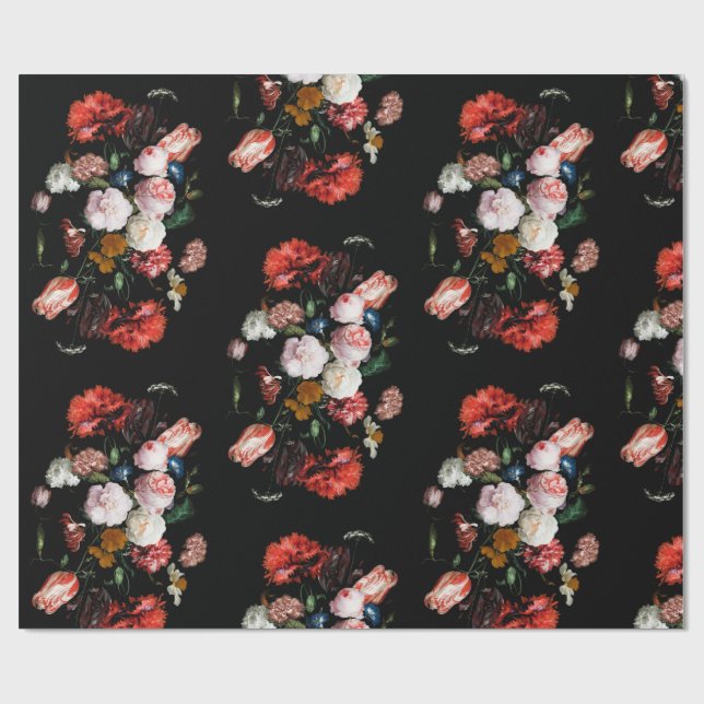 Dark Moody Floral Bouquet Gift Wrapping Paper 3 (Flat)