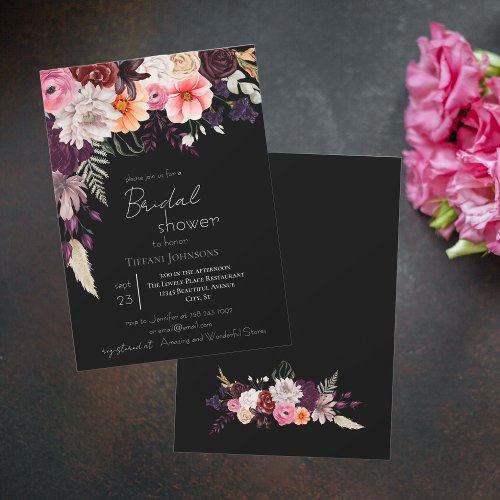 Dark Moody Floral Bridal Shower Invitation