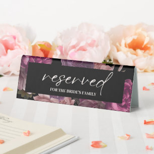 Dark moody floral burgundy Black Wedding reserved Table Tent