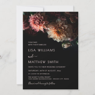 Dark Moody Floral   Chrysanthemum  Wedding Invitation