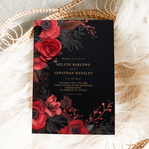 Dark Moody Floral Elegant Gothic Wedding Invitation