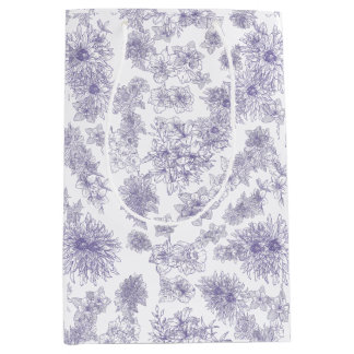 Dark Moody Floral | Elegant Purple Botanical Line Medium Gift Bag